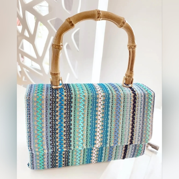 Haute hippie NEW purse wood and woven bamboo handle snap closure seen on tiktok - Picture 1 of 10